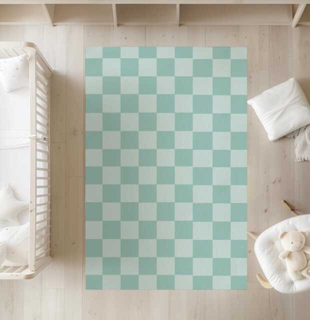 Checkered Blue Green Aqua - Rug, Carpet, Kids Decor, Children's Room Decor, Kids Carpet - image 1