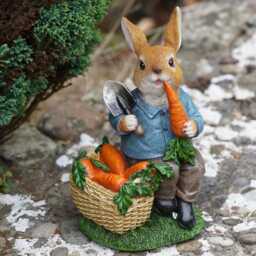 Hungry Bunny Resin Sculpture - Home Garden Peter Rabbit Statue Outdoor Ornament Decoration British Gazing Hare Gift - thumbnail 2