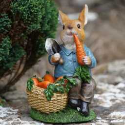 Hungry Bunny Resin Sculpture - Home Garden Peter Rabbit Statue Outdoor Ornament Decoration British Gazing Hare Gift - thumbnail 3
