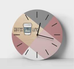 Geometric Coffee Cup Wall Clock, Color Block Wooden Decor - thumbnail 1
