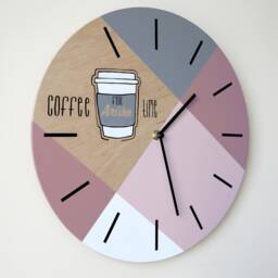 Geometric Coffee Cup Wall Clock, Color Block Wooden Decor - thumbnail 2