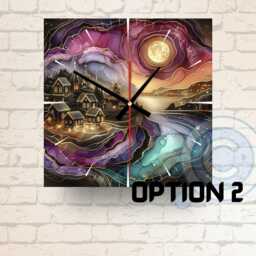 Midnight Town Glass Clock Square Mixed Media Art, Fantasy Home Decor - thumbnail 2