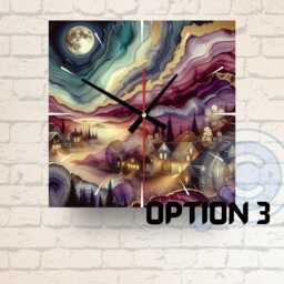 Midnight Town Glass Clock Square Mixed Media Art, Fantasy Home Decor - thumbnail 3