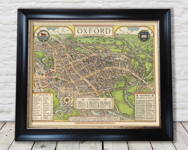 Oxford Map Print 1929 Pictorial Art By Spencer Hoffman - Exceptional Quality 230Gsm Unframed Framed Free Standard Delivery - image 1