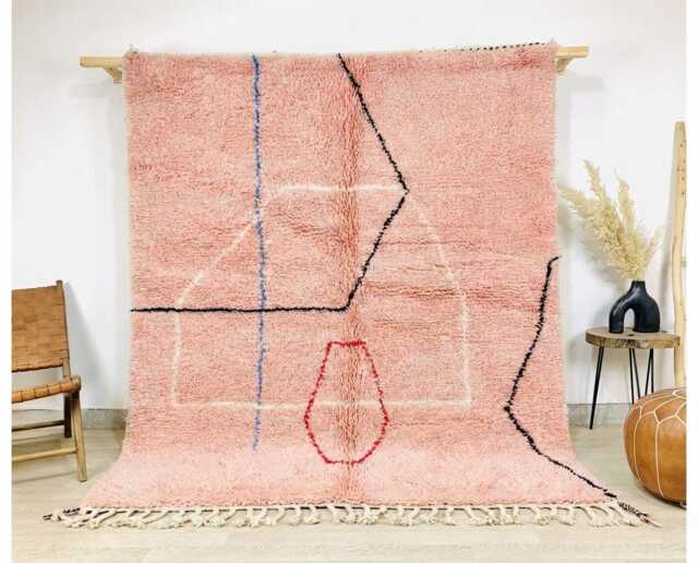Moroccan Pink Berber Rug, Handwoven Wool Shag Boho Nursery Authentic Beni Ourain Carpet, Large Area Rug - image 1