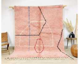Moroccan Pink Berber Rug, Handwoven Wool Shag Boho Nursery Authentic Beni Ourain Carpet, Large Area Rug - thumbnail 1
