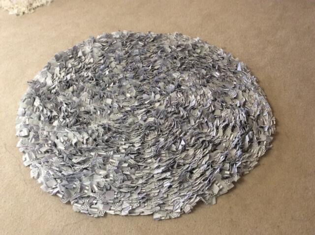 Baby Rag Rug, Gray, White Boho Chic Area Shag Rugs, Shabby Floor Mat, Welcome Newborn Photo Prop 36 - image 1