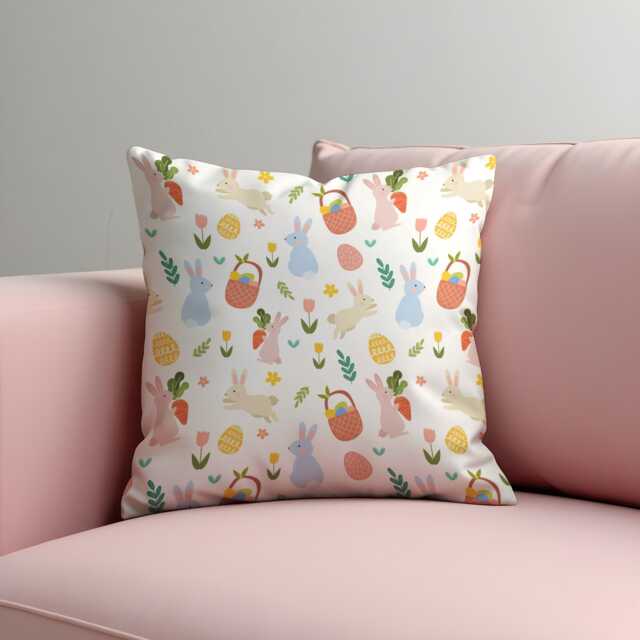 Easter Bunny Cushion Cover, Cute Rabbit Pillowcase, Spring Nursery Sofa Case, Kids Home Decor - image 1