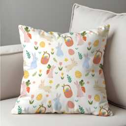 Easter Bunny Cushion Cover, Cute Rabbit Pillowcase, Spring Nursery Sofa Case, Kids Home Decor - thumbnail 4