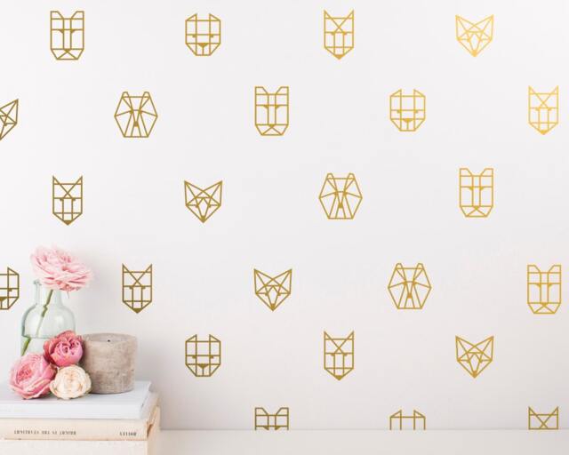 Geometric Animal Wall Decals - 30 Vinyl Unique Decal Set, Decals, Gold Decor, Art, Stickers - image 1
