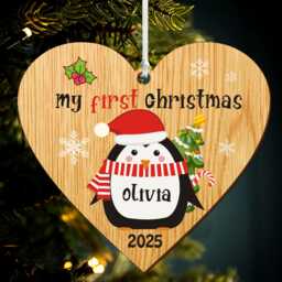 Personalised Babys First Christmas Bauble 2025 1st Baubles Xmas Tree Decorations With Any Name Wooden Hanging Ornaments Gift - thumbnail 1