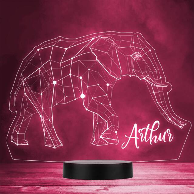 3D Style Geometric Elephant Personalised Gift Colour Change Led Lamp Night Light - image 1