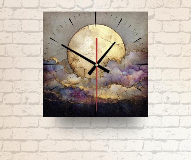 Square Glass Wall Clock - Kintsugi Sunrise Art, Gold Sun, Modern Abstract Home D??cor - image 1