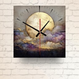 Square Glass Wall Clock - Kintsugi Sunrise Art, Gold Sun, Modern Abstract Home D??cor - thumbnail 3