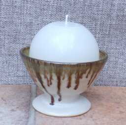 Globe Candle Holder Stoneware Handmade Ceramic Pottery Footed Dish Bowl