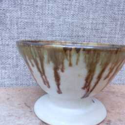 Globe Candle Holder Stoneware Handmade Ceramic Pottery Footed Dish Bowl - thumbnail 2