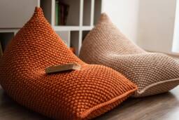 Orange Floor Pillow, Russet Orange Bean Bag Chair, Chair Throw Large Cushion With Back For Children