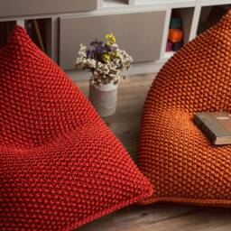 Orange Floor Pillow, Russet Orange Bean Bag Chair, Chair Throw Large Cushion With Back For Children - thumbnail 3