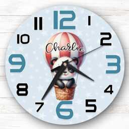 Hot Air Balloon Panda Personalised Gift For Kid's Bedroom Clock - Kids Clock, Children's , Custom Wall - thumbnail 1