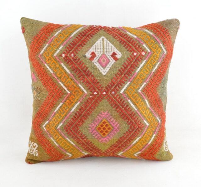 "Kilim Pillow, Wool Kilim Cousin From Anatolia, 40x40 cm, 16""x16" - image 1