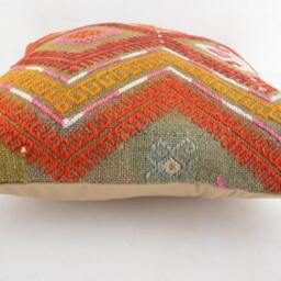 "Kilim Pillow, Wool Kilim Cousin From Anatolia, 40x40 cm, 16""x16" - thumbnail 3
