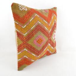 "Kilim Pillow, Wool Kilim Cousin From Anatolia, 40x40 cm, 16""x16" - thumbnail 2