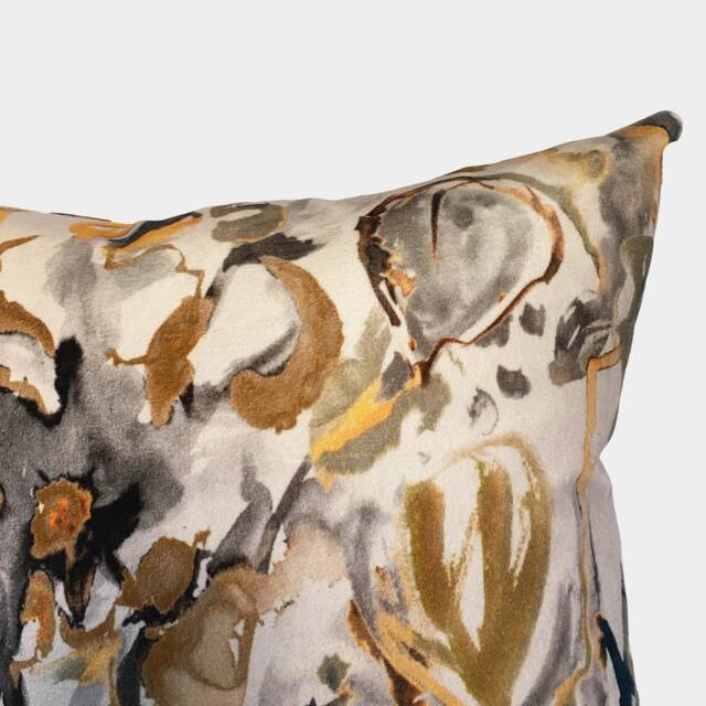 Expressive Watercolour Floral Velvet Cushion - Neutral - image 1