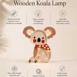 Koala Wooden Night Light For Kids - Animal Lamp - Woodland Nursery Decor Childrens Room Lighting Baby Shower Gift Wall Art Boho - thumbnail 3