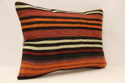 Vintage Turkish Kilim Lumbar Pillow Cover, Boho Throw - 14x20 In - thumbnail 1