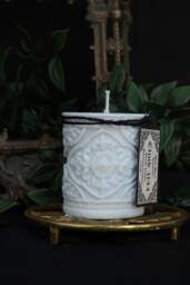 Ornate White Gothic Candle, Haunted Home Decor, Witchy Baroque Pillar Gift, Sandalwood & Musk - thumbnail 1