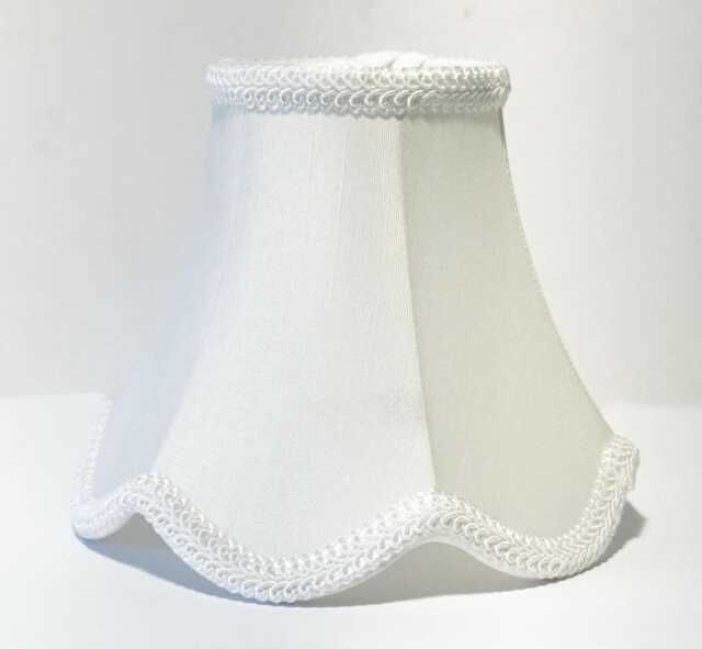 Full Frame Soft Back White Shantung Silk Scalloped Chandelier Or Sconce Shade. Bell Shape Clip On Shade With White Torpedo - image 1