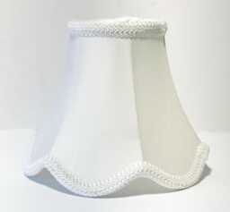 Full Frame Soft Back White Shantung Silk Scalloped Chandelier Or Sconce Shade. Bell Shape Clip On Shade With White Torpedo