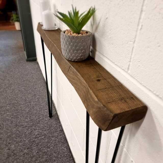 Live Edge Skinny Console Table Hairpin Legs Wooden Rustic Hallway UK 48 Hours Dispatch/48 Delivery Radiator Shelf - image 1