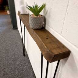 Live Edge Skinny Console Table Hairpin Legs Wooden Rustic Hallway UK 48 Hours Dispatch/48 Delivery Radiator Shelf - thumbnail 1