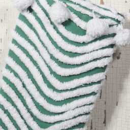 Green & White - Lush & Fluffy Vintage Chenille Christmas Stocking Pom Pom, Flower - thumbnail 2