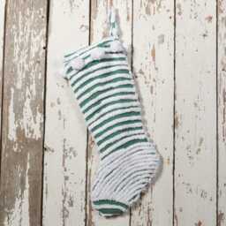 Green & White - Lush & Fluffy Vintage Chenille Christmas Stocking Pom Pom, Flower - thumbnail 3