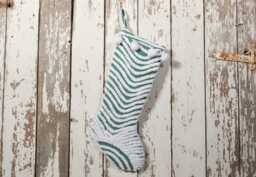 Green & White - Lush & Fluffy Vintage Chenille Christmas Stocking Pom Pom, Flower - thumbnail 1