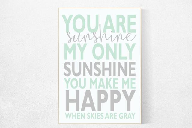 You Are My Sunshine Nursery Art Print Mint Green Wall Decor - image 1