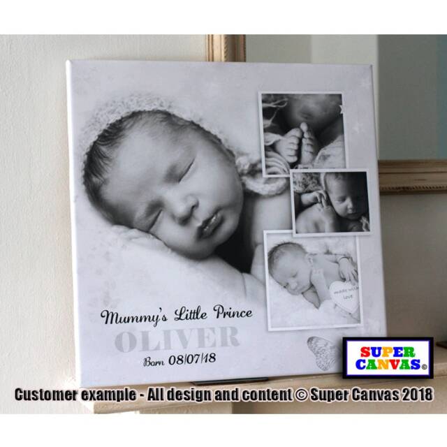 Baby Child Personalised With Name Son Daughter Grandchild Family Photo Picture Frame Nursery Wall Art Framed Canvas Print 1st Birthday Gift - image 1