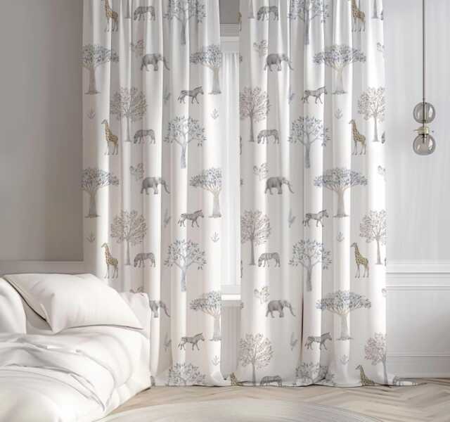 Watercolour Plain Safari Curtains, Nursery Curtains Blackout Or Non Blackout, With Eyelets, Pencil Pleat Rod Pocket - image 1
