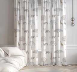 Watercolour Plain Safari Curtains, Nursery Curtains Blackout Or Non Blackout, With Eyelets, Pencil Pleat Rod Pocket