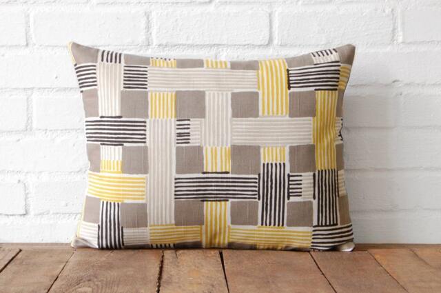 Grey, Yellow, Black Modern Print Lumbar Pillow - image 1