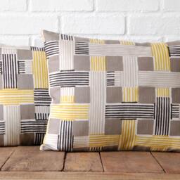 Grey, Yellow, Black Modern Print Lumbar Pillow - thumbnail 3