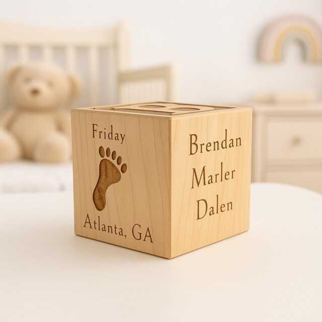 Wooden Engraved Baby Block Business Newborn Gift, Heirloom Keepsake - image 1