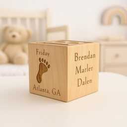 Wooden Engraved Baby Block Business Newborn Gift, Heirloom Keepsake - thumbnail 1