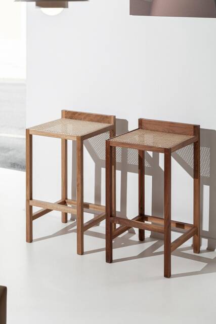 Alto Wooden Bar Stool - Walnut, Oak & Rattan Seat - image 1