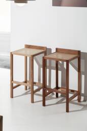 Alto Wooden Bar Stool - Walnut, Oak & Rattan Seat - thumbnail 1