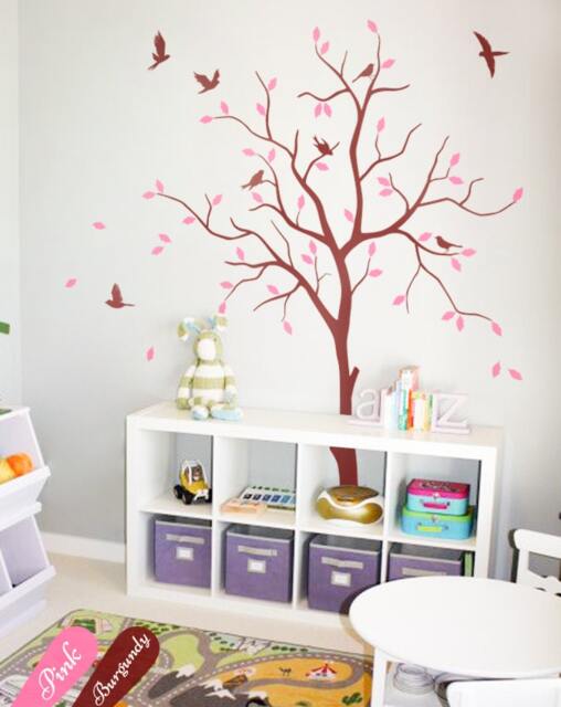 Nursery Tree Wall Decal - Whimsical Large Sticker Mural With Birds - image 1