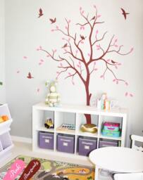 Nursery Tree Wall Decal - Whimsical Large Sticker Mural With Birds - thumbnail 1
