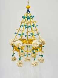 Handmade Paper Chandelier, White Rose Flowers, Blue Pottery Beads